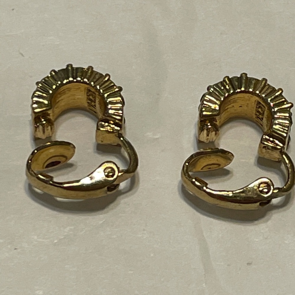 VTG Signed GIVENCHY Clip Earrings Green Half Hoop - Picture 4 of 9